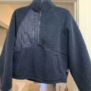Cropped JoyLab navy blue Sherpa 1/2 zip jacket